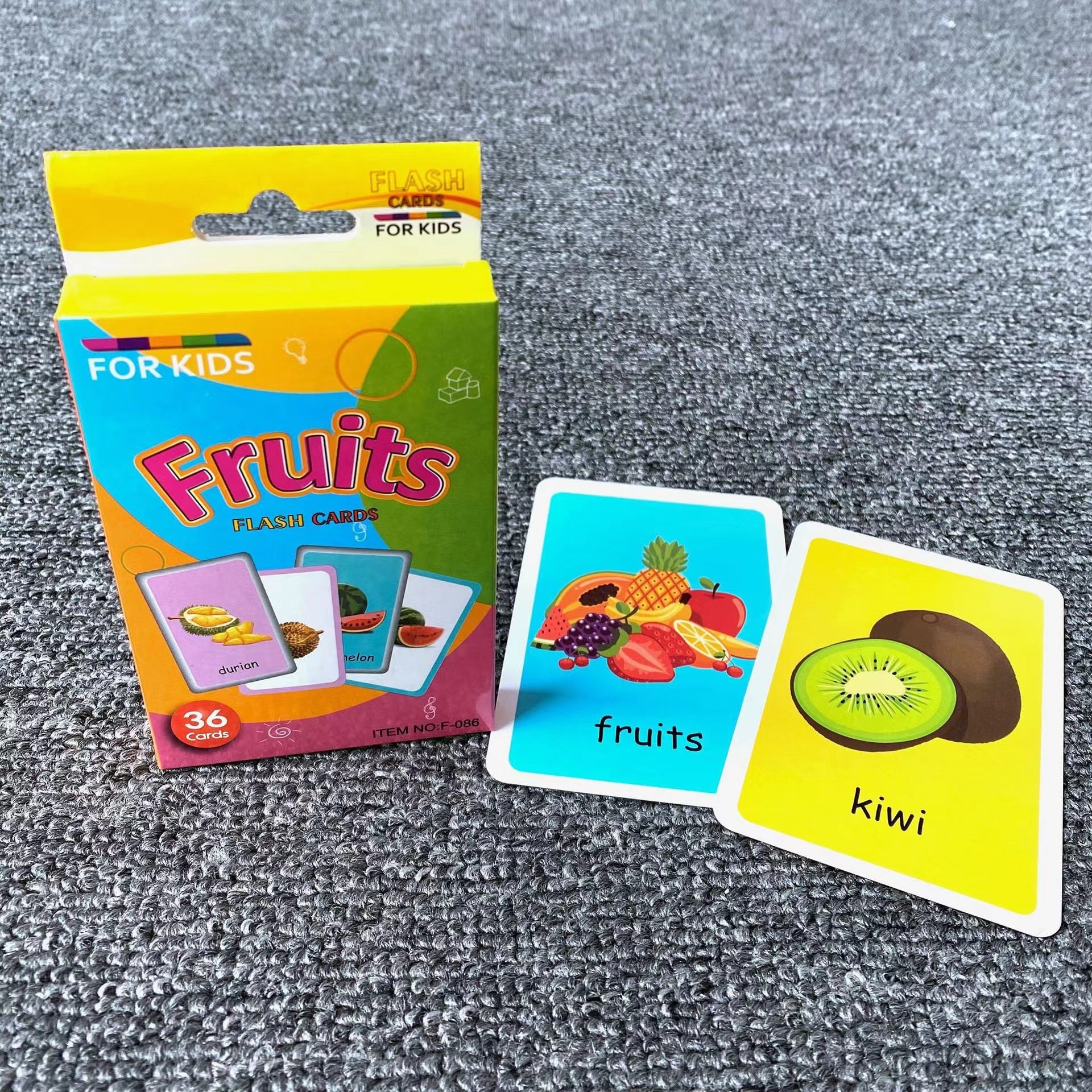 Flash Cards For Toddlers - 36 Cards Alphabet Animals Fruits Colors Body Parts