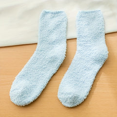 5 Pairs Fuzzy Crew Socks, Comfy & Warm Women's Stockings