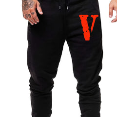 Men s Big V Print Drawstring Sweatpants Elastic Waist Jogger Pants