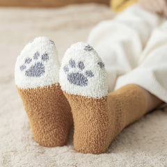 6 Pairs Cat Claw Cotton Socks Winter Home Floor Crew Socks