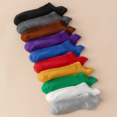 10 Pcs Solid Ankle Socks Comfy & Breathable Low Cut Women's Stockings