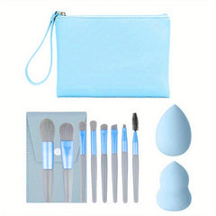 8pcs Makeup Bag and Tool Set Waterproof Portable with Brushes and Wet/Dry Makeup