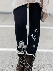 Dandelion & Dragonfly Print Leggings High Rise Medium Stretch