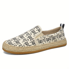 Men's Letter Print Slip On Canvas Loafer Shoes