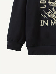 Funny Music Skull Print Boys Casual Pullover Hoodie