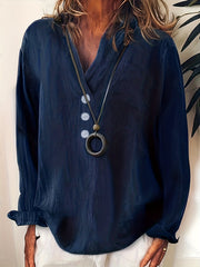 Casual Blouse Women's Plus Solid Button Long Sleeve V Neck Tunic Top