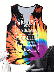 Letter Block Tank Top Notched Neck Sleeveless Summer Top
