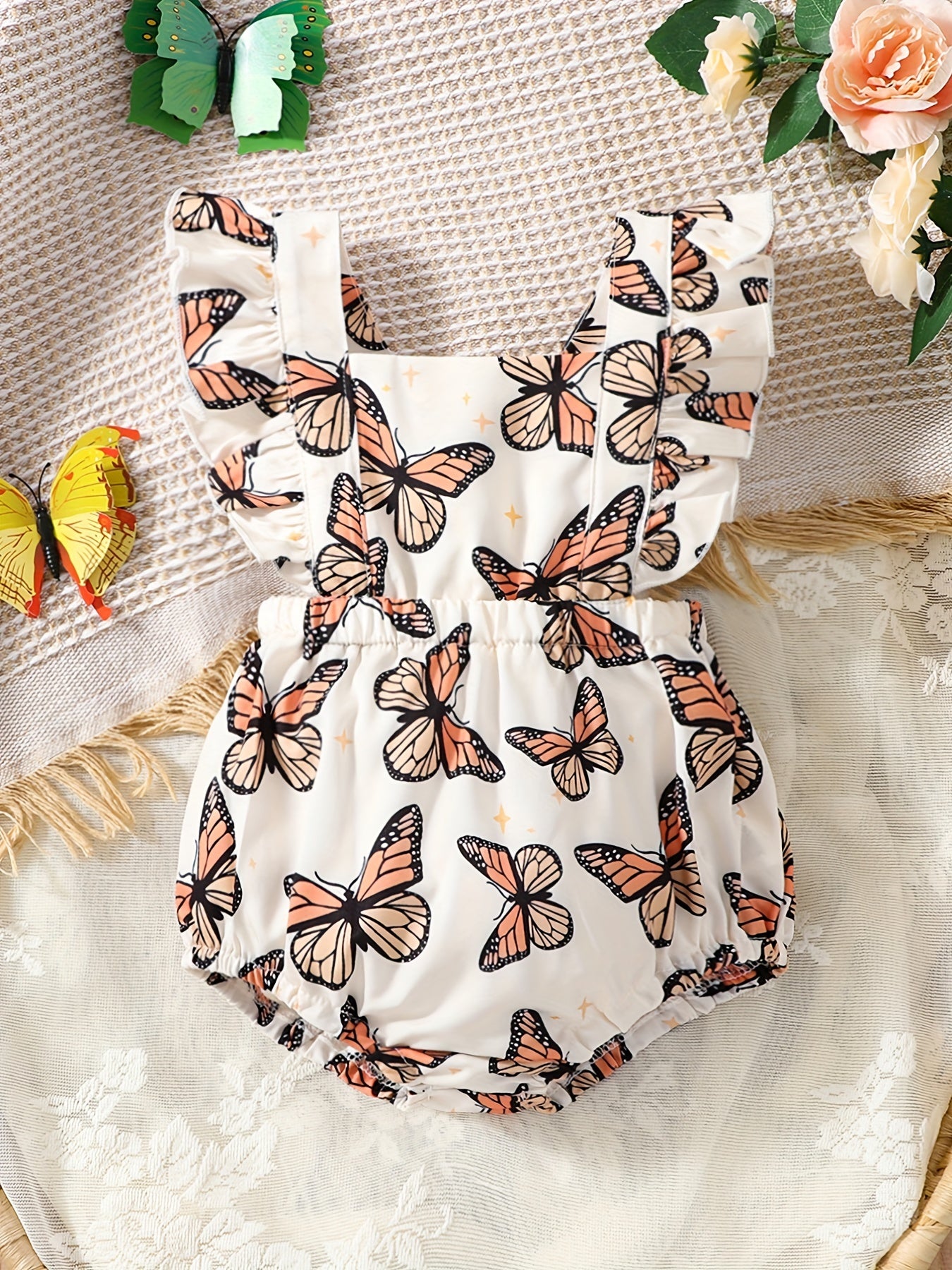 Toddler Baby Girl Butterfly Print Ruffle Onesies Romper