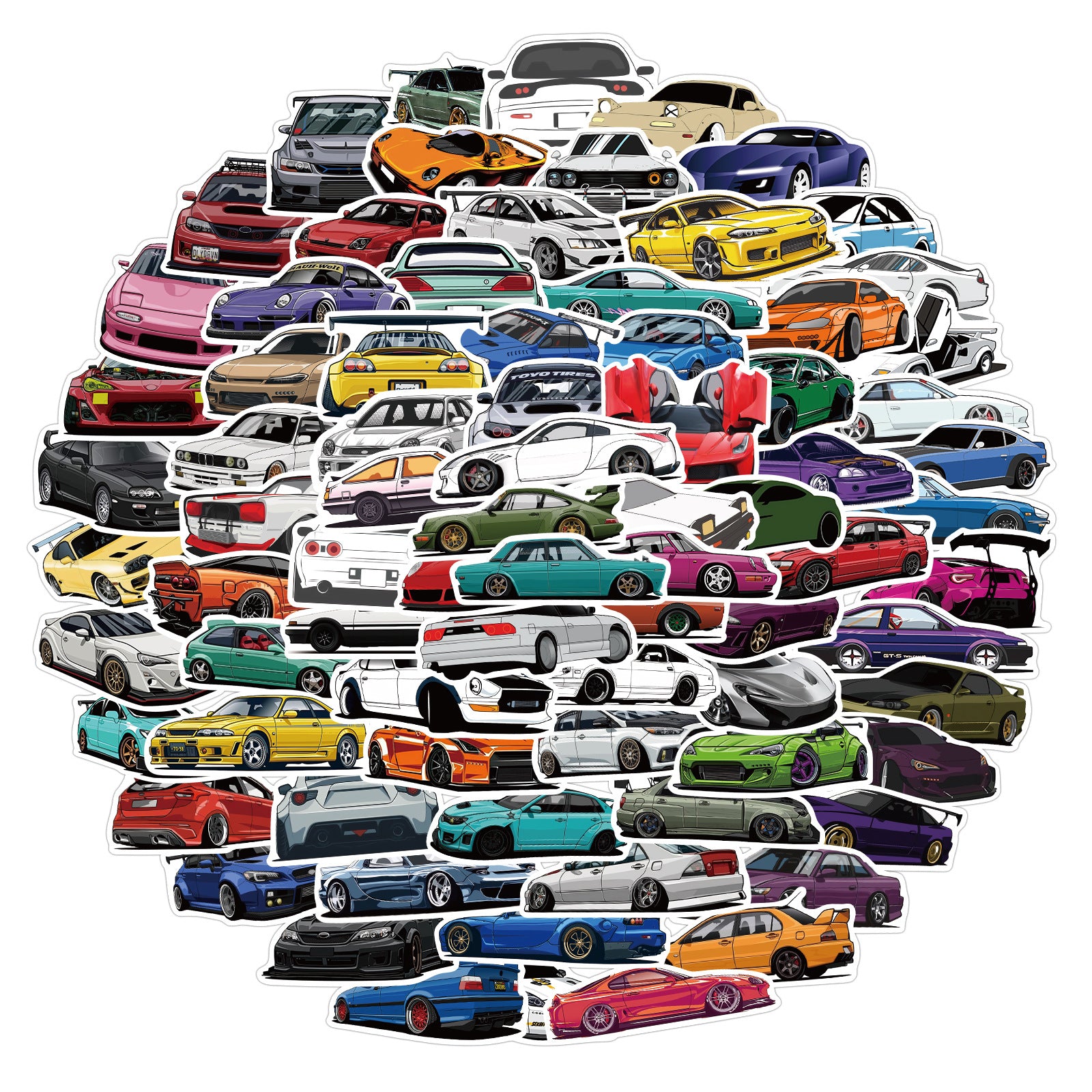 100 Cartoon JDM Car Doodle Stickers Waterproof Laptop Phone Decals