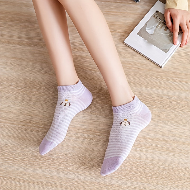 5 Pairs Cute Dog Print Low Cut Ankle Socks for Women