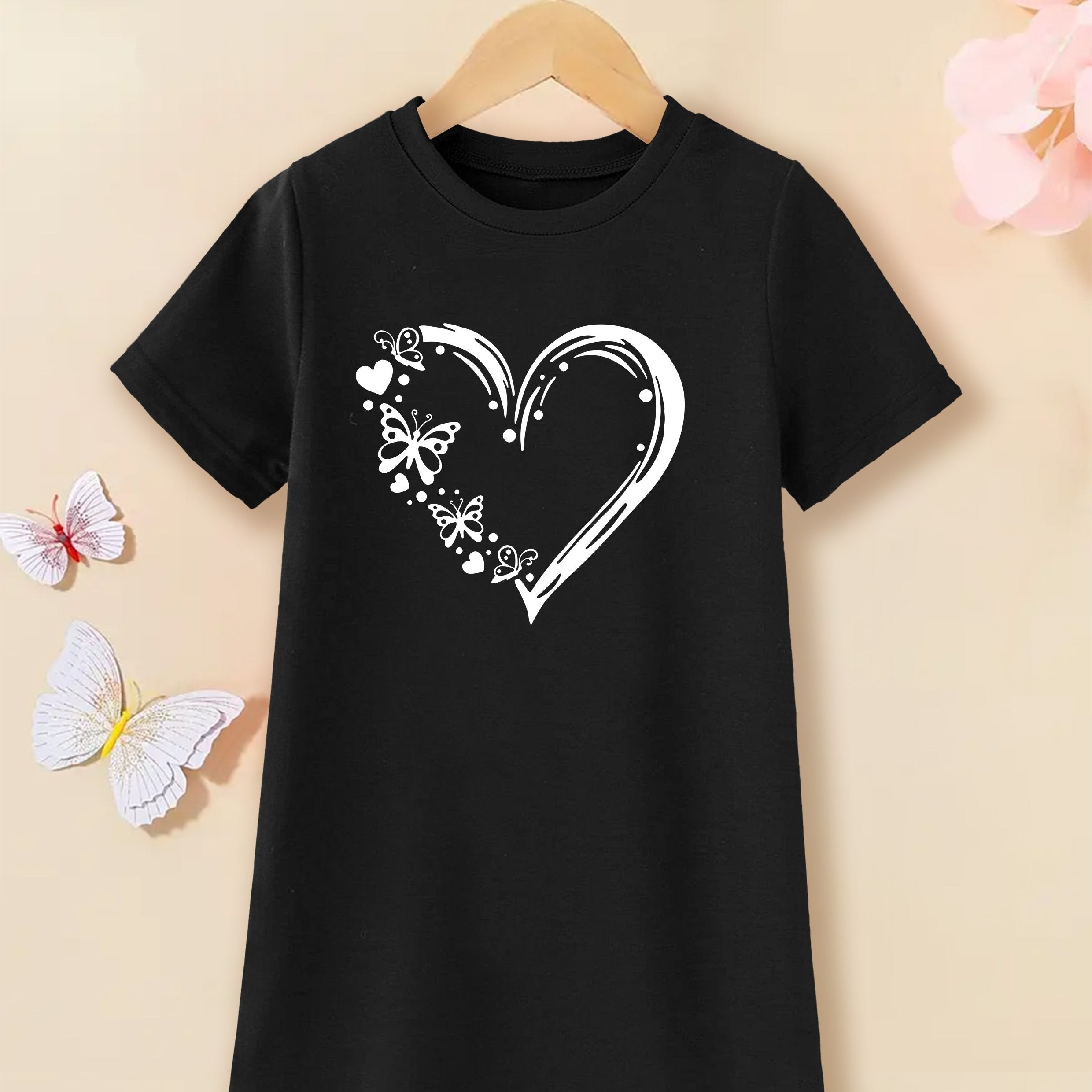 Toddler Girls Heart And Butterfly T-shirt Dress Summer Casual Clothes