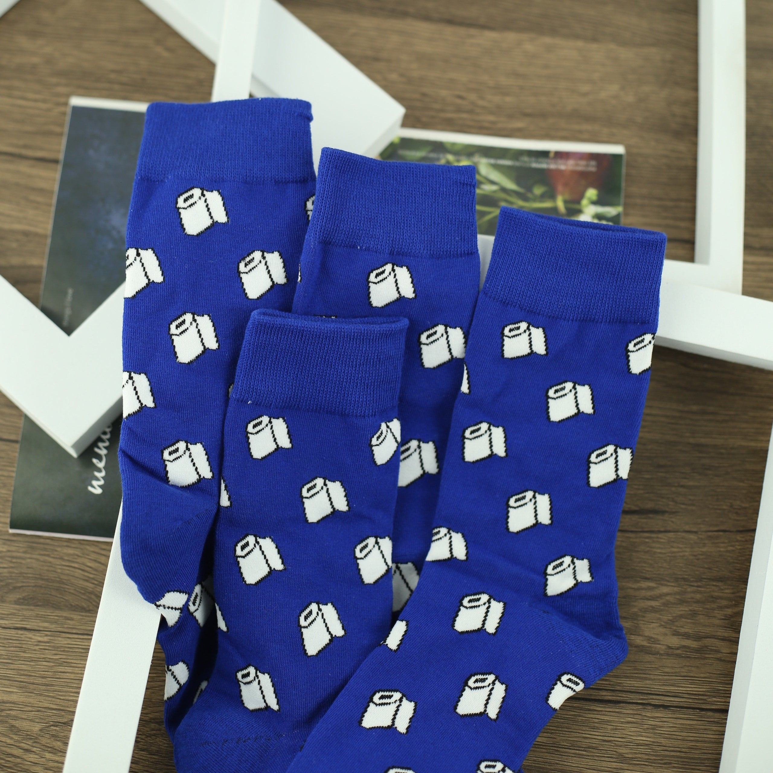 Men's Cartoon Toilet Paper Crew Socks - 2 Pairs