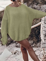 Casual Sweater Women's Plus Solid Bat Sleeve Round Neck Jumper