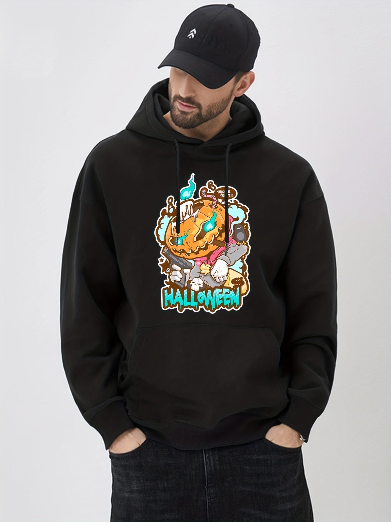 Anime Jack O Lantern Print Hoodie Men's Casual Graphic Pullover Hoodie