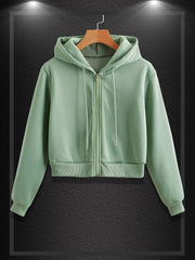 Crop Hoodie Zip Up Hooded Sweatshirt Casual Long Sleeve