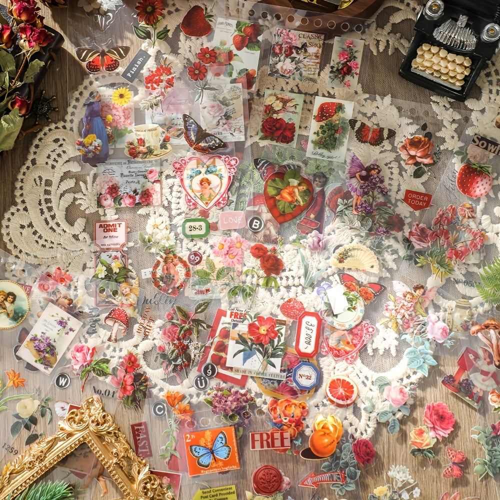 20 Sheets Vintage Plants Stickers Book Retro Transparent Waterproof Stickers