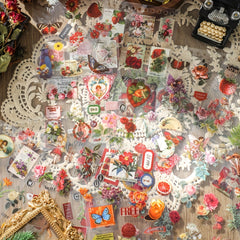 20 Sheets Vintage Plants Stickers Book Retro Transparent Waterproof Stickers