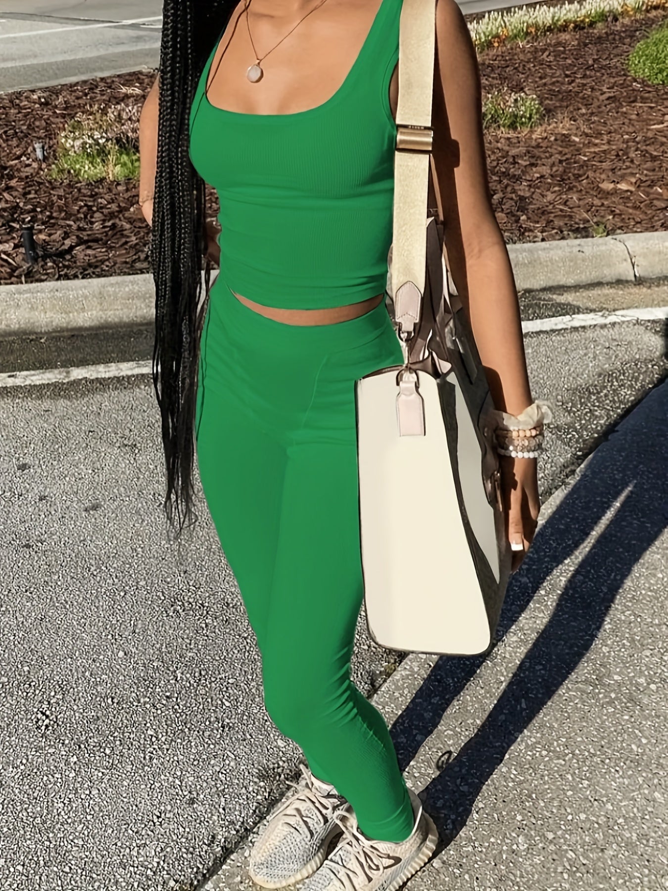 Casual Two-Piece Set Sleeveless Tank Top & High Waist Pants Set