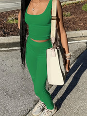 Casual Two-Piece Set Sleeveless Tank Top & High Waist Pants Set