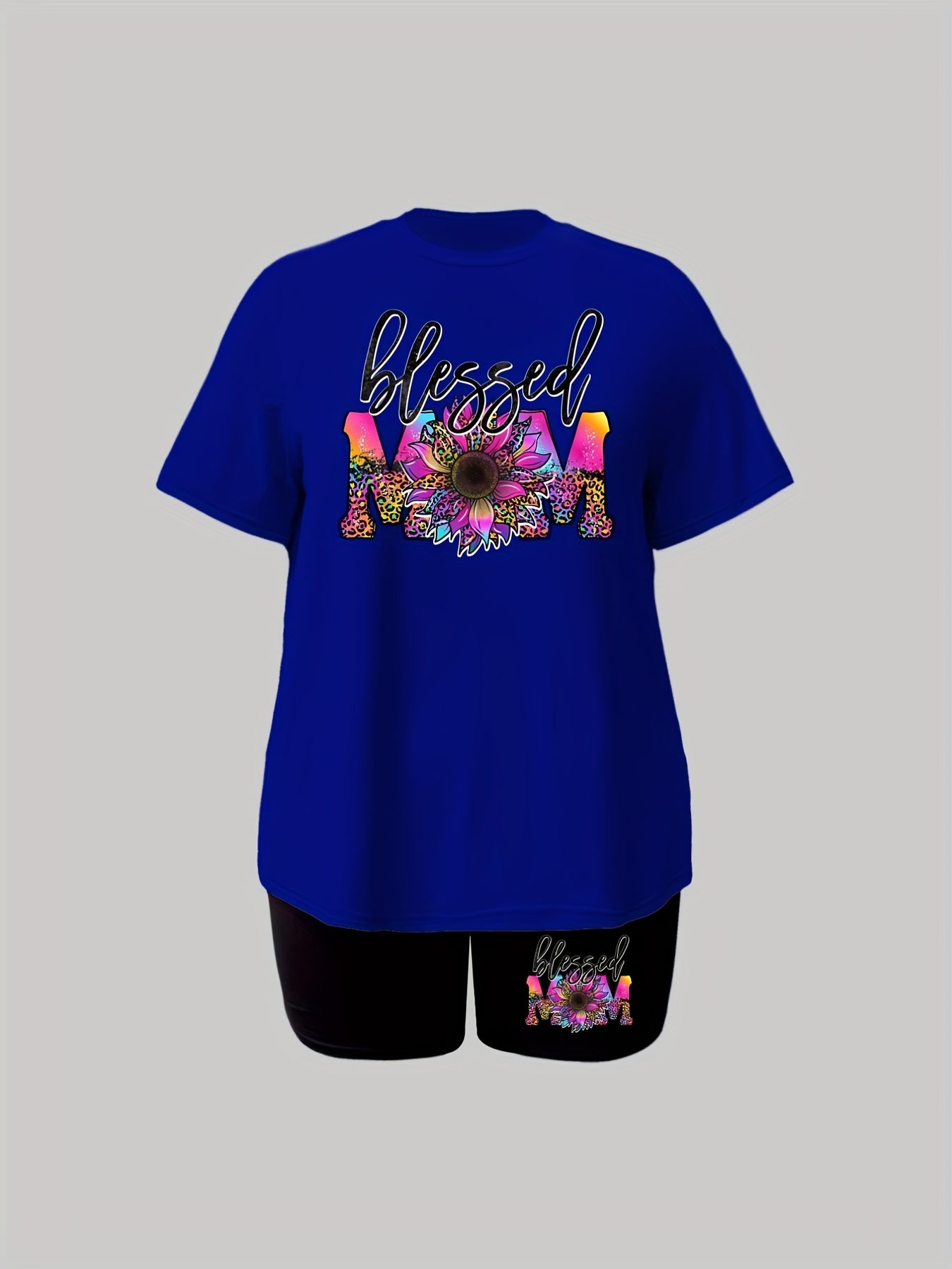 Flower & Letter Print Tee & Shorts Set