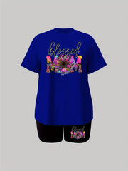 Flower & Letter Print Tee & Shorts Set