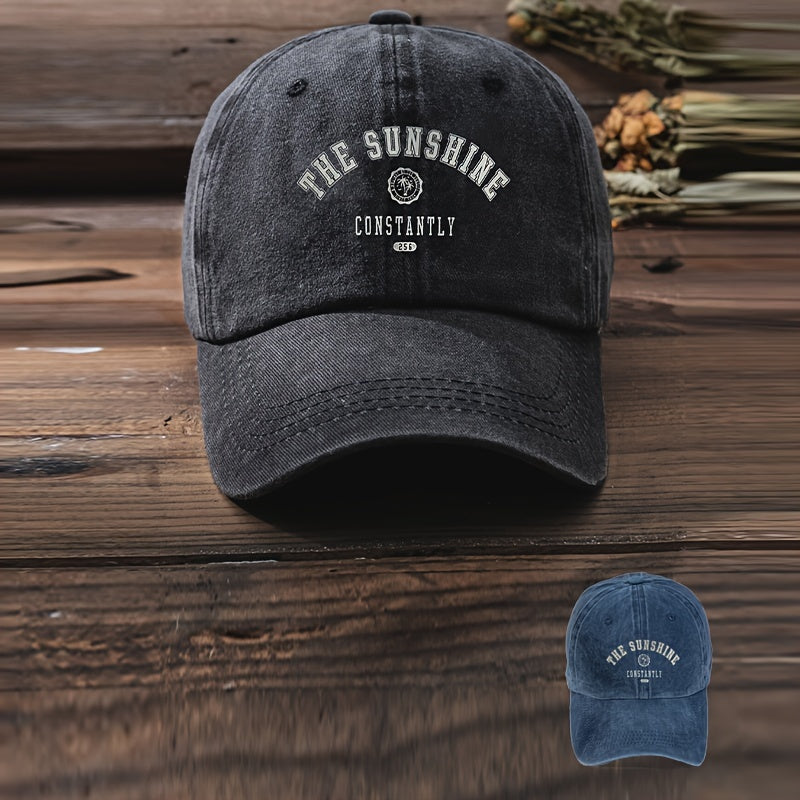 Sunshine Print Baseball Cap Vintage Washed Distressed Casual Cotton Dad Hats