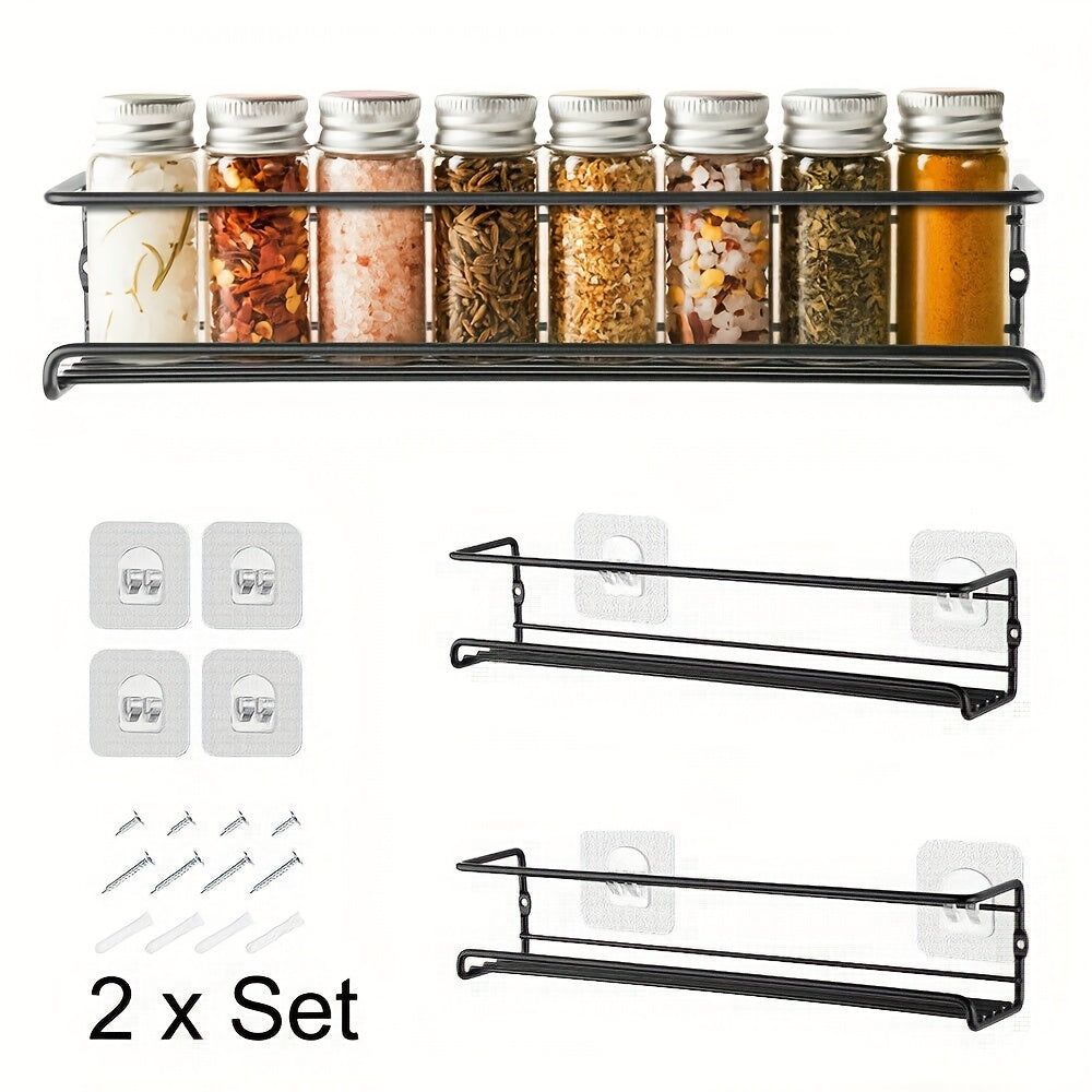 2pcs Hanging Spice Jar Storage Rack No Drilling Single Layer Seasoning