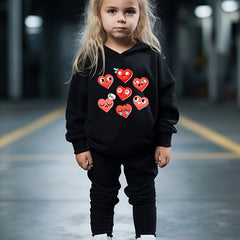 Girls Heart Pattern Hooded Sweatshirt Sweatpants Set