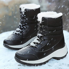 Warm Snow Boots for Women Lace Up Platform Winter Boots with Faux Fur