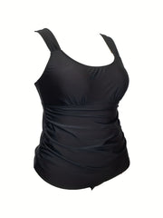 Solid Ruched Tankini Set Women's Casual Two Piece Swimsuit