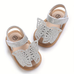 Baby Girls Bowknot Hook And Loop Sandals Lightweight Non Slip Crib Shoes