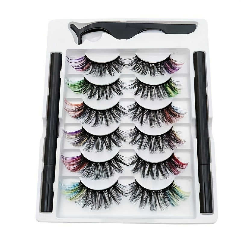 6 Pairs Colored Magnetic False Eyelashes & Eyeliner Kit