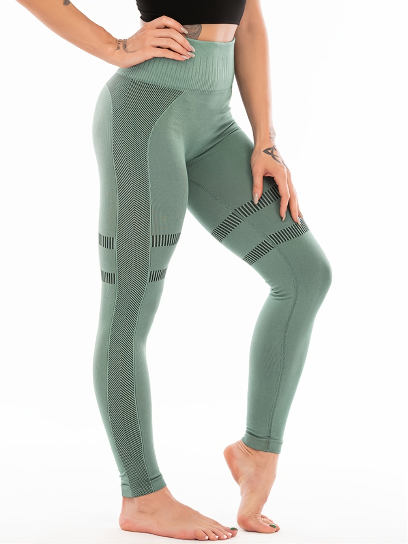 High Waist Stripes Yoga Pants Women's Leggings