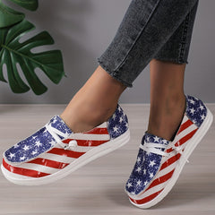Women's Striped Print Loafers Lace Up Canvas Shoes Lightweight Sneakers