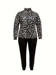 Women's Plus Leopard Print Top & Joggers Set