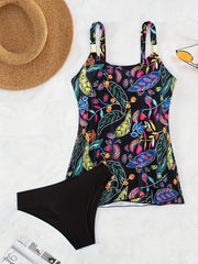 Floral Print Wide Straps Tankini Swimsuit Set Women's Swimwear