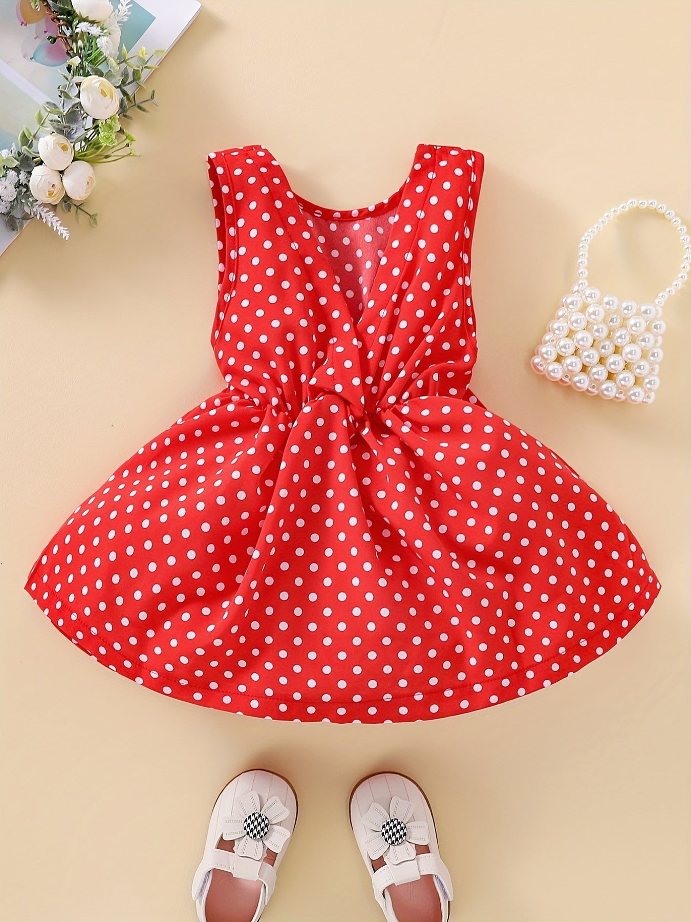 Toddler Baby Girls Bow Polka Dot Sleeveless Dress Princess Dress For Party