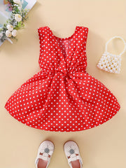 Toddler Baby Girls Bow Polka Dot Sleeveless Dress Princess Dress For Party