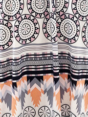 Boho Cami Top Damask Print Round Neck Stretch Cami Top