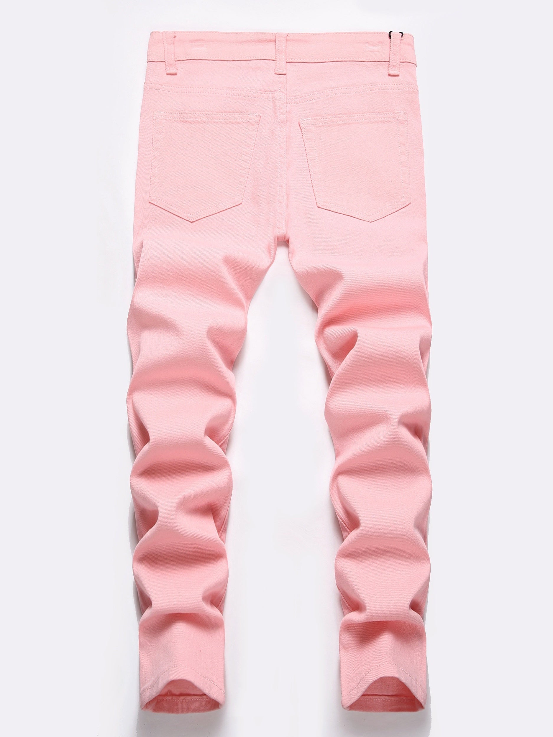 Men Pink Graphic Patch Detail Ripped Frayed Jeans