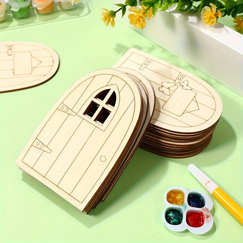 24Pcs Unpainted Wooden Fairy Doors Craft Set for DIY Arts Dollhouses