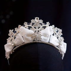 Bridal Rhinestone Pearl Headband Tiara Bow Wedding Hair Accessory