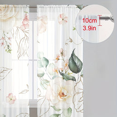 Rose Pattern Sheer Curtain Rod Pocket for Home Decor