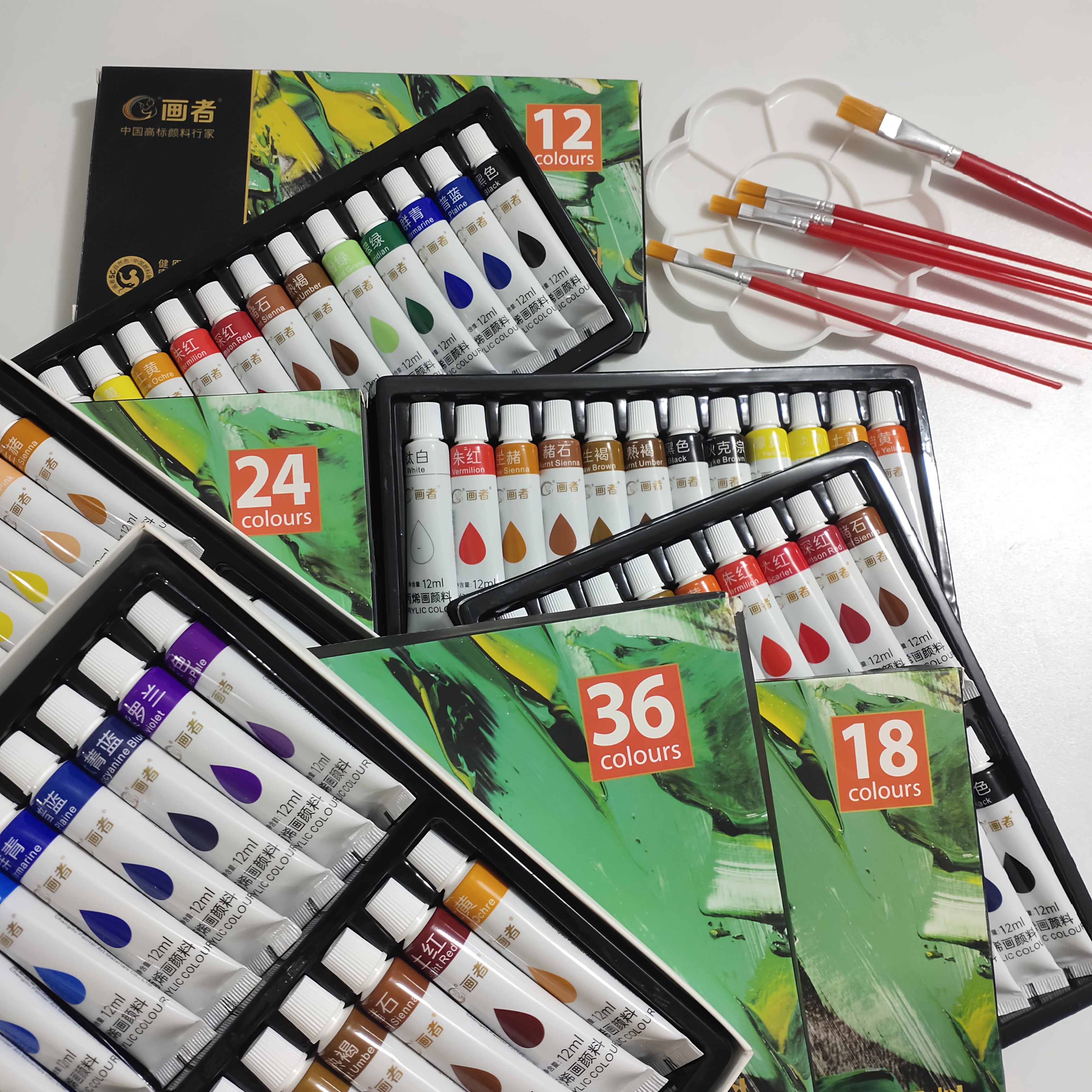 Acrylic Paint Set 43pcs 12ml Tubes, Colorful Art Pigments for Various Surfaces