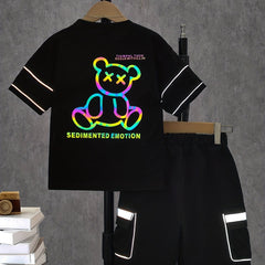 2pcs Boys Luminous Bear T-shirt & Shorts Summer Clothes Sets
