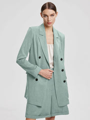 Double Button Blazer Coat Long Sleeve Loose Blazer Outerwear Women's