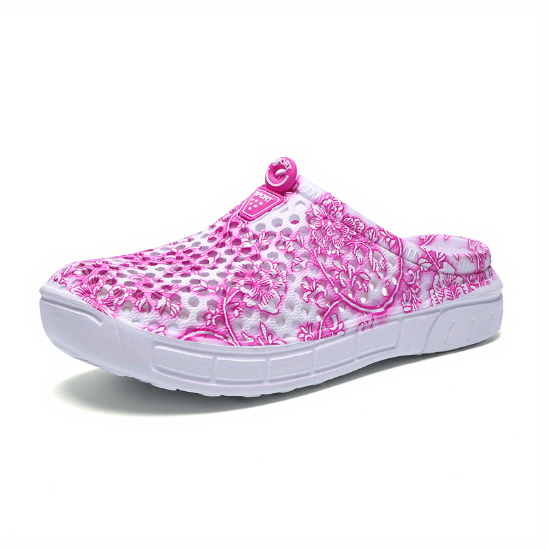 Floral Print Clogs Round Toe Slip On Flat Outdoor Slides
