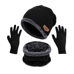 Winter Fleece Set Knit Beanie Hat Scarf Touch Screen Gloves