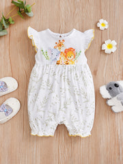 Cartoon Animal Printed Cotton Romper for Baby Girls