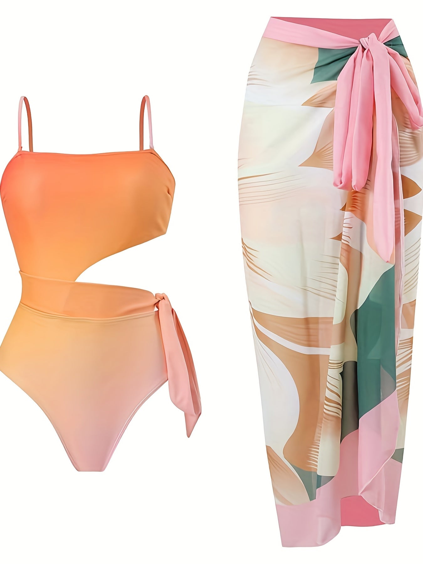 Ombre Floral Print Swimsuit Square Neck Cut Out Tie Side High Cut